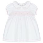 Baby Girls White and Pink Smocked Dress, 1, hi-res