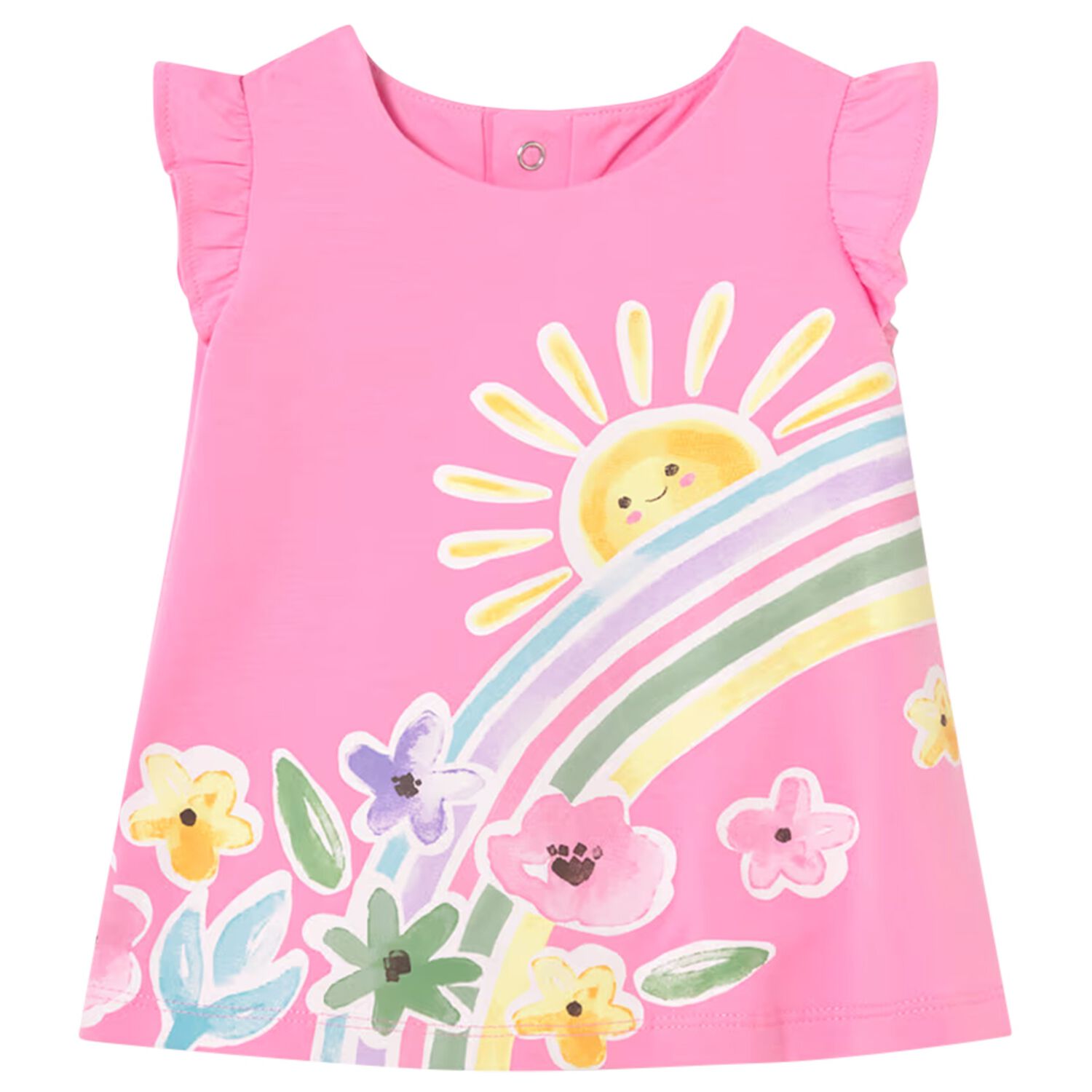 Baby Girls Pink Rainbow & Floral Dress, 1, hi-res