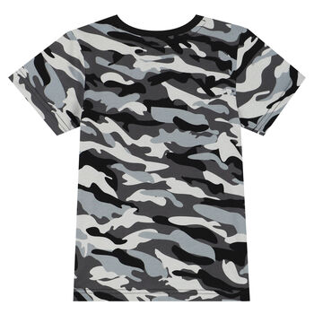 Boys Grey Camouflaged Logo T-Shirt