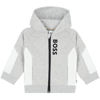 Baby Boys Grey Logo Zip-Up Hooded Top
