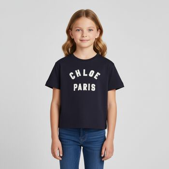 Girls Navy Blue Logo T-Shirt