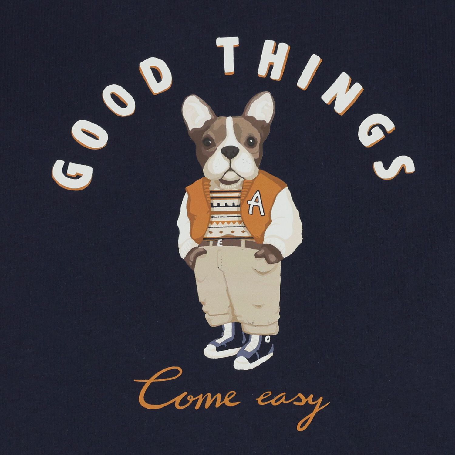 Boys Navy Blue Dog Long Sleeve Top, 1, hi-res