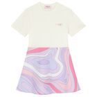 Girls White & Pink logo Dress , 1, hi-res