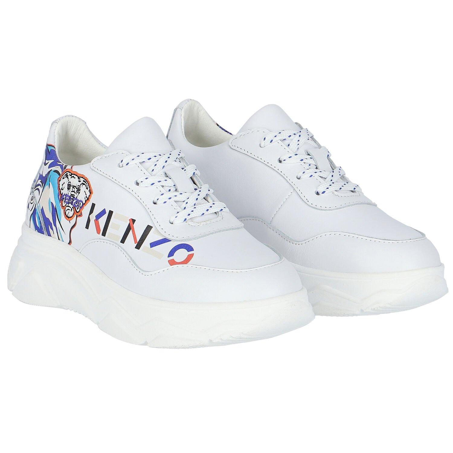 حذاء رياضي جلد بالشعار باللون الأبيض للبنات, 1, hi-res