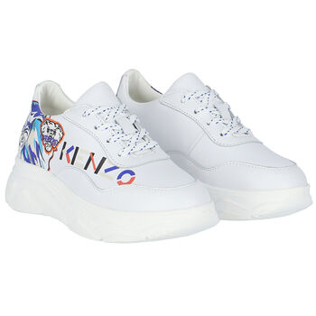 Girls White Elephant Logo Leather Trainers