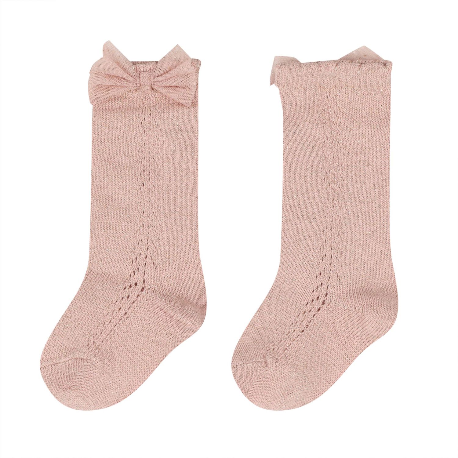 Younger Girls Pink Bow Knitted Socks, 1, hi-res