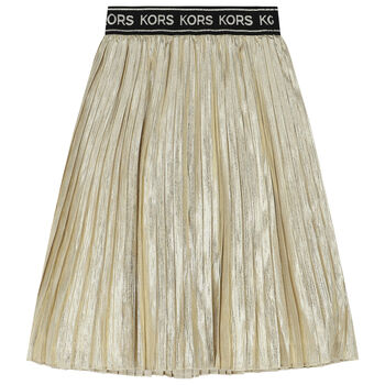 Girls Gold Logo Pleated Skirt