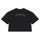 Girls Black Embellished Logo T-Shirt, 1, hi-res
