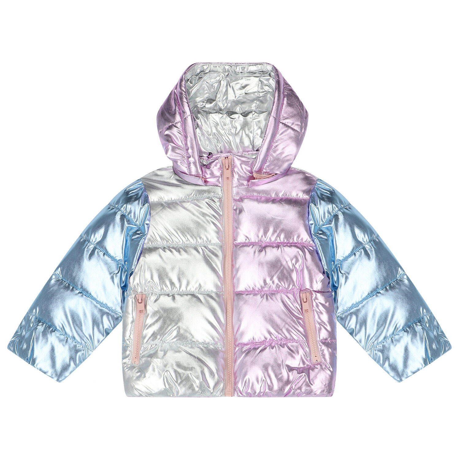 Girls Pink & Blue Metallic Puffer Jacket, 1, hi-res