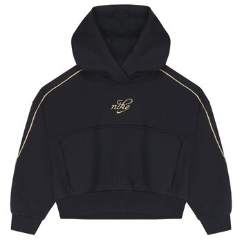   توب هودي للبنات بالشعار باللون الاسود 