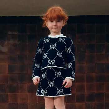 Girls Black Knitted Skirt Set
