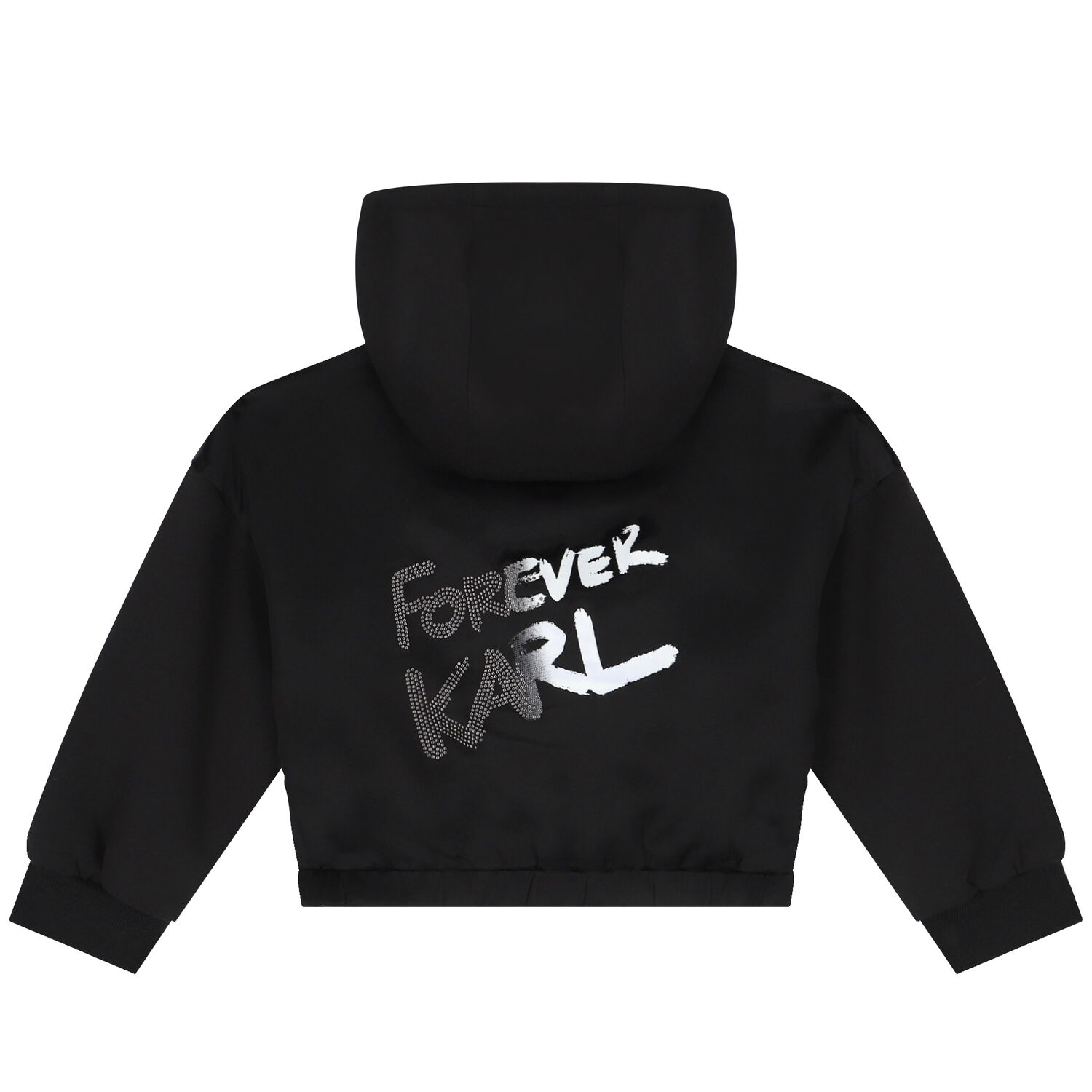 Girls Black Satin Logo Hooded Zip Up Top, 1, hi-res