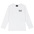 Boys White Logo Long Sleeve Top, 3, hi-res