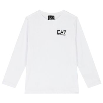 Boys White Logo Long Sleeve Top