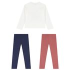 Girls White, Pink & Navy Blue Leggings Set, 2, hi-res