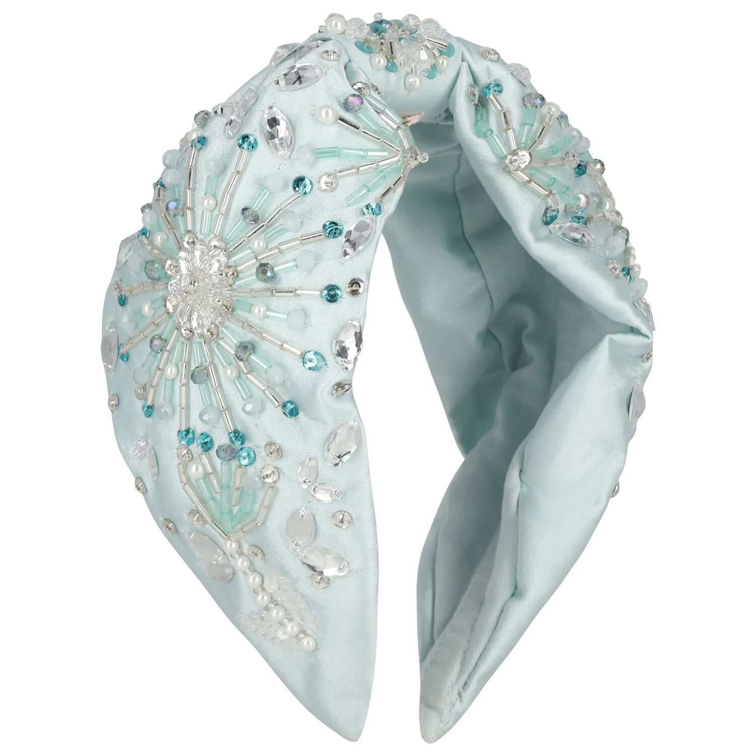 عصابة رأس مزينة بالكريستال والخرز باللون الأزرق للبنات, 1, hi-res