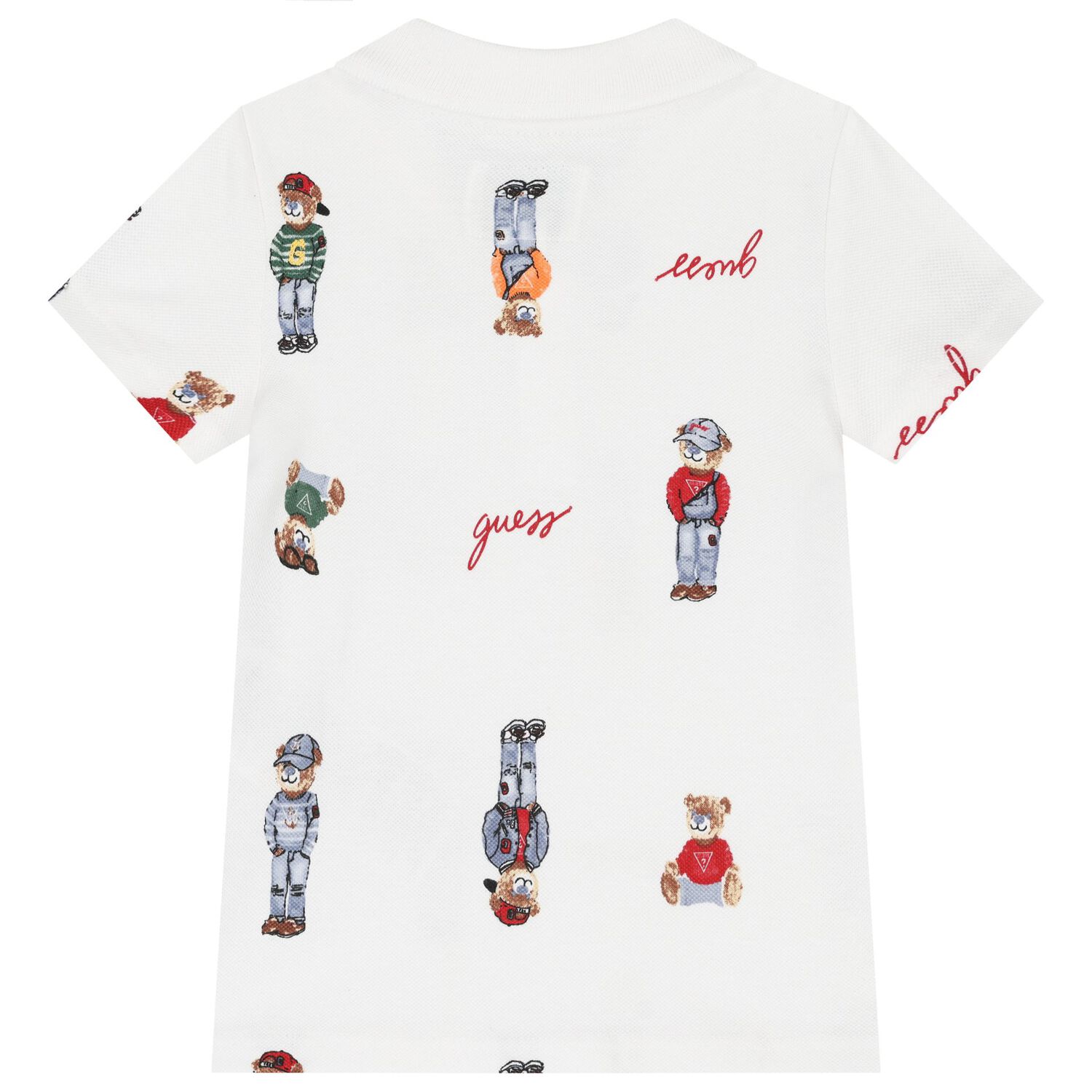 Boys White Teddy Bear Polo Shirt, 1, hi-res