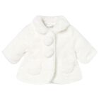 Baby Girls Ivory Faux Fur Coat, 1, hi-res