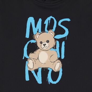 Boys Black Teddy Bear Logo Hooded Top