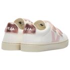 Girls White & Pink Logo Leather Trainers , 1, hi-res
