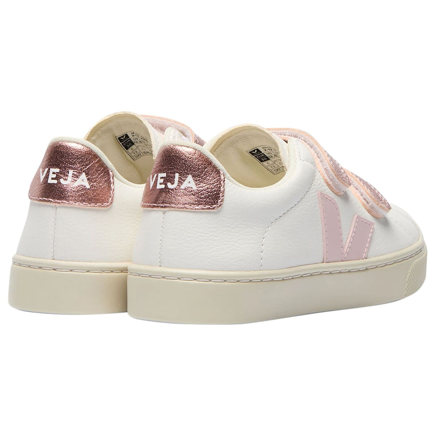 Girls White & Pink Logo Leather Trainers , 1, hi-res