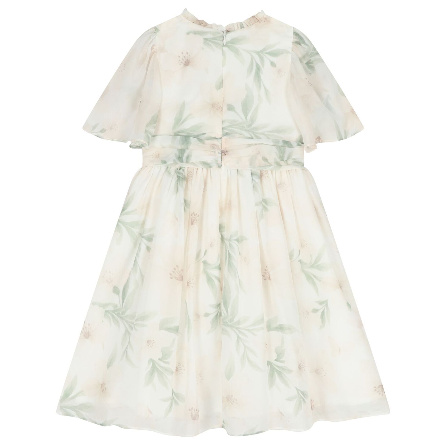 Girls Ivory Chiffon Floral Dress, 1, hi-res