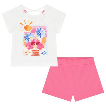 Girls White & Pink Shorts Set