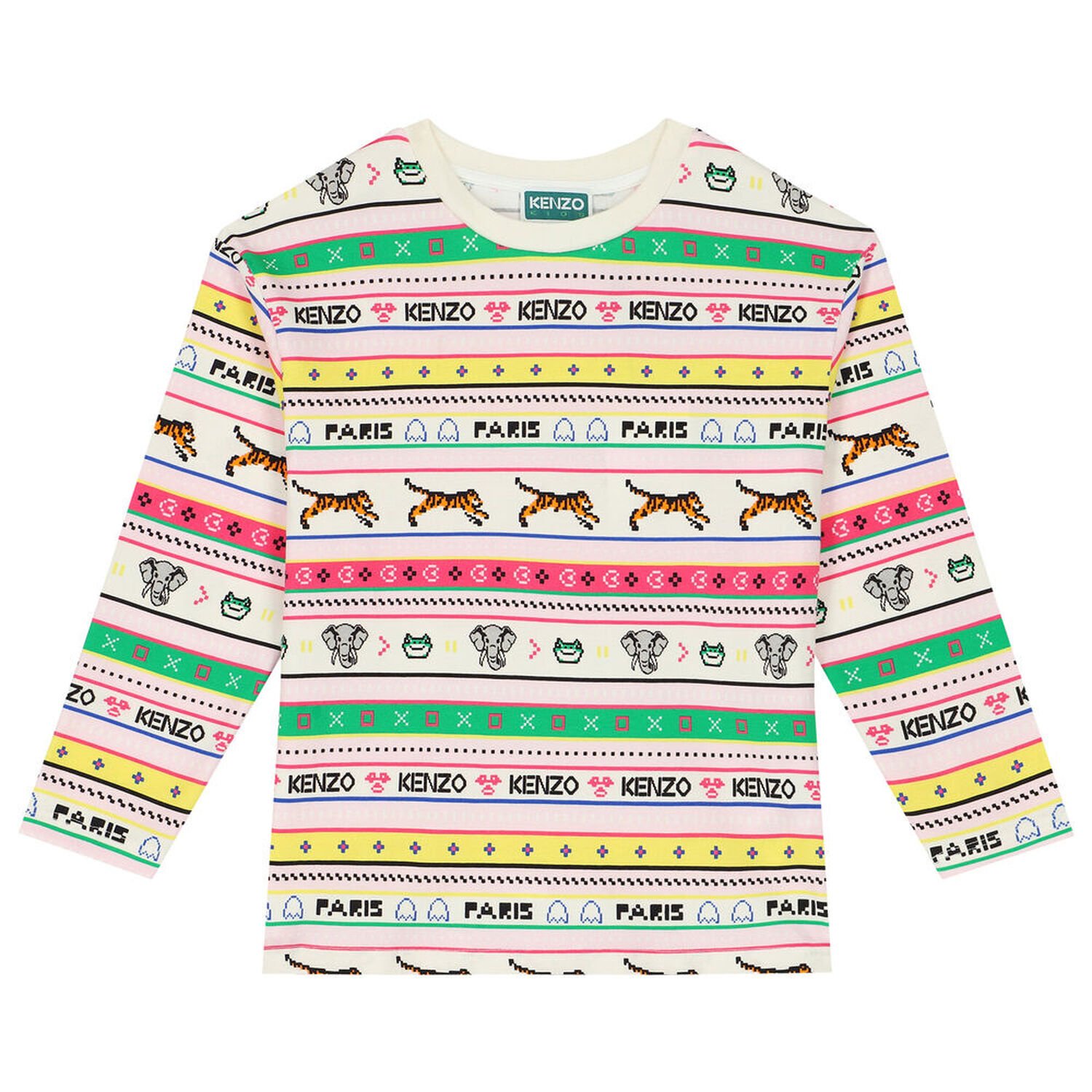 Girls Multi-Coloured Striped T-Shirt, 1, hi-res