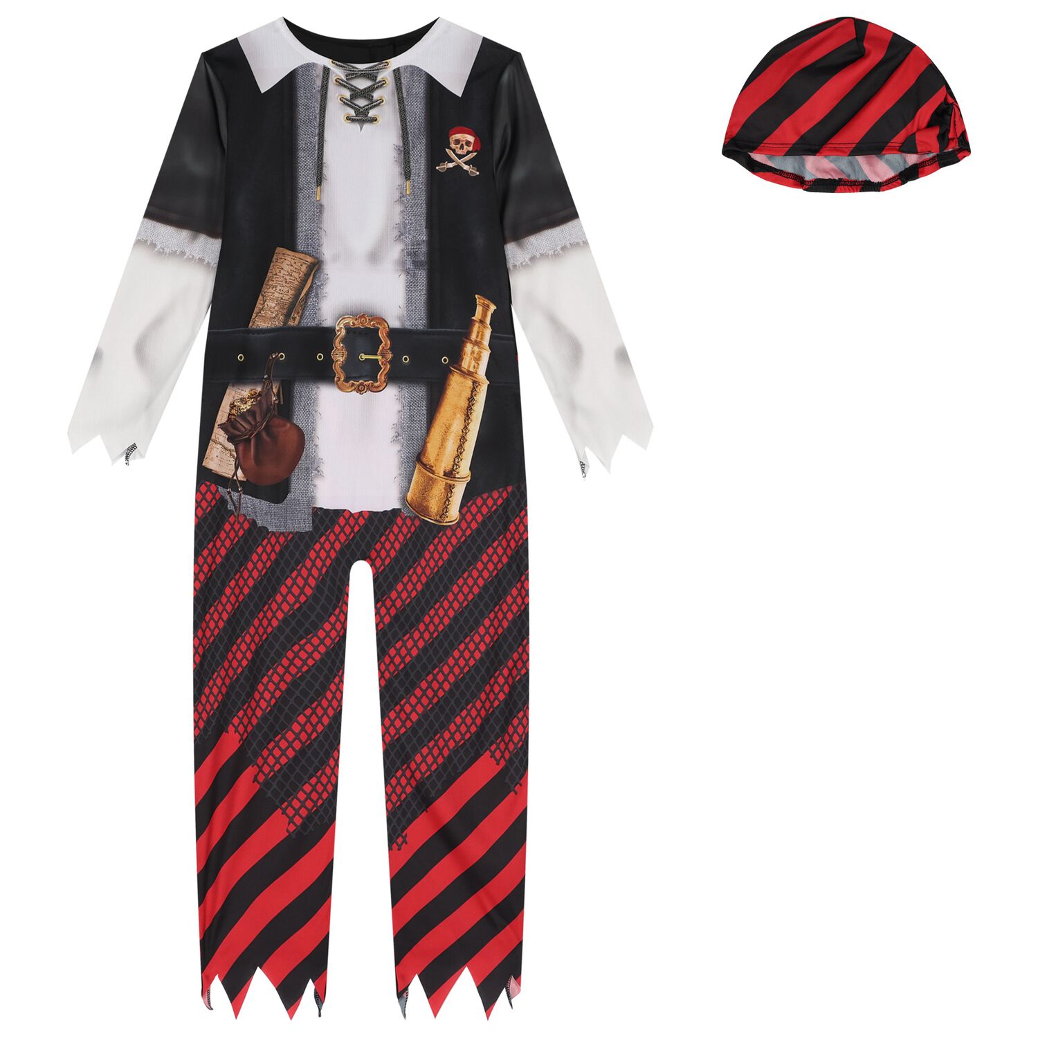 Boys Black, White & Red Pirate Costume, 1, hi-res image number null