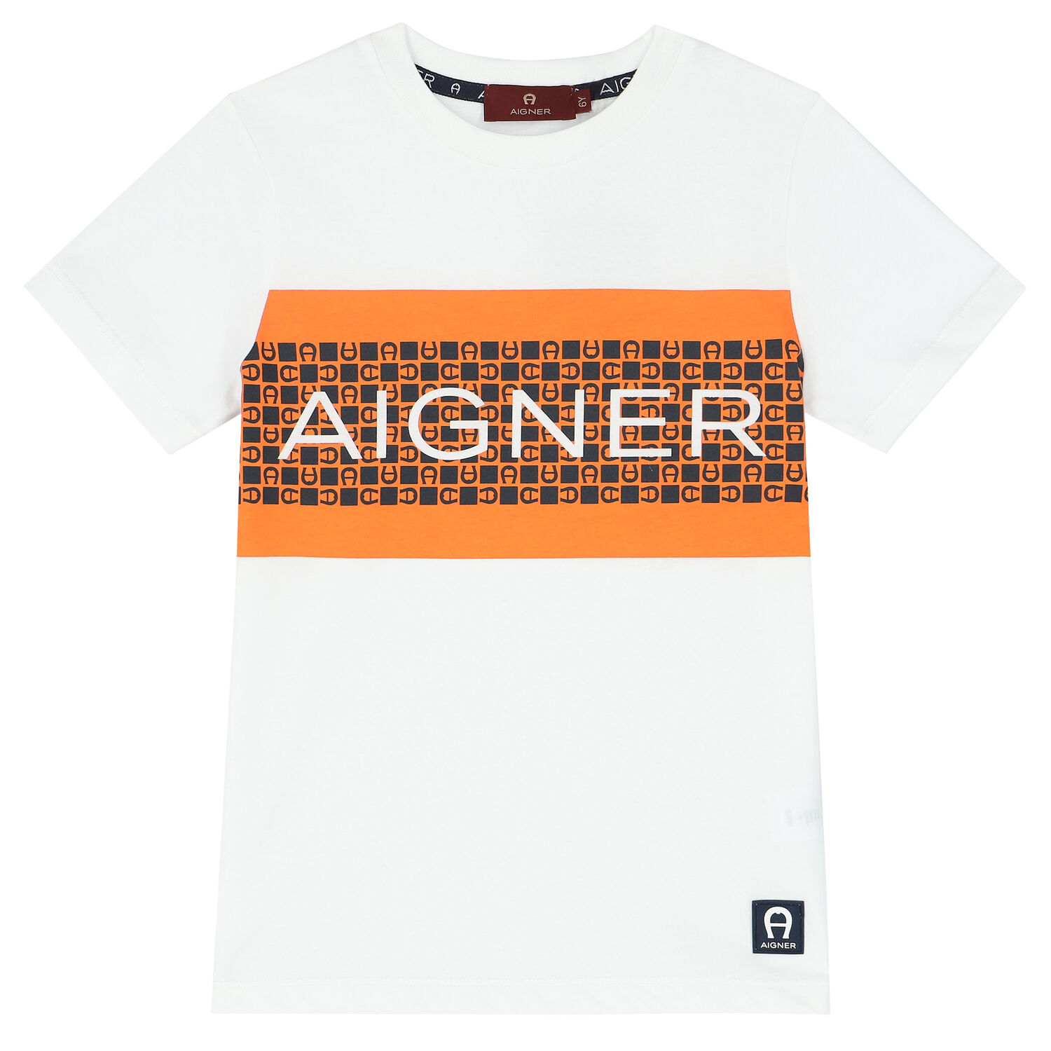 Boys White & Orange Cotton Logo T-Shirt, 2, hi-res image number null