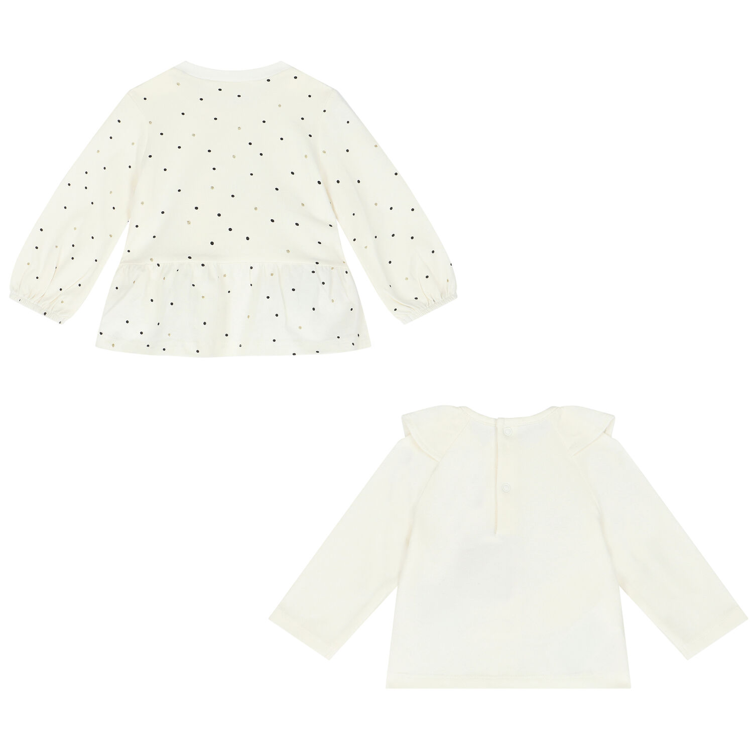 بلوزات للبنات الصغار باللون العاجي والرمادي (عبوة من قطعتين), 1, hi-res image number null