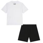 Boys White & Black Logo Shorts Set, 1, hi-res