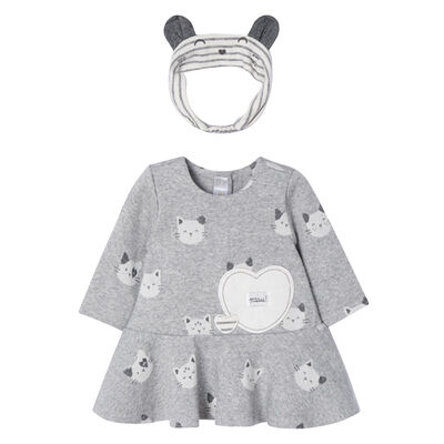 Baby Girls Grey Cat Dress Set
