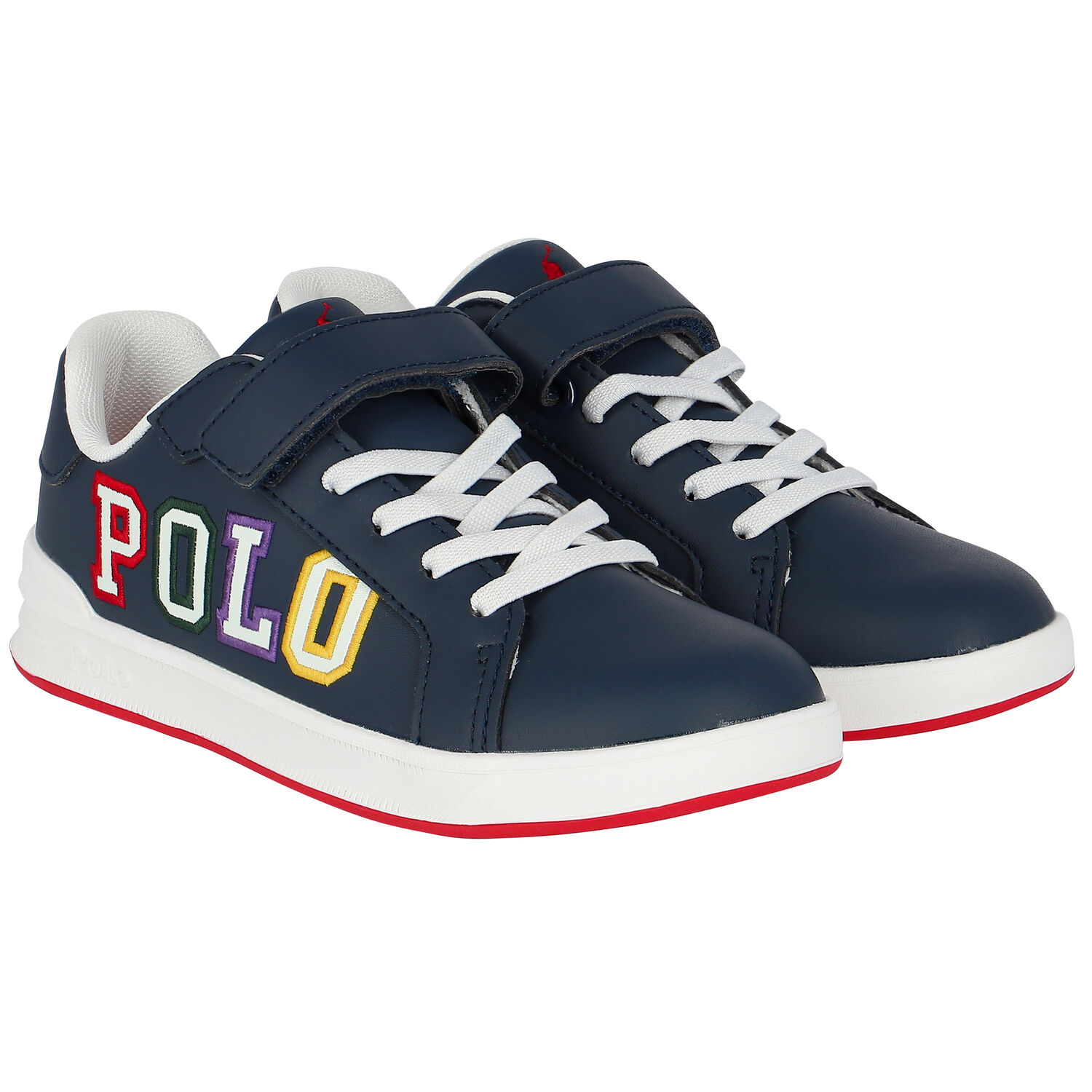 Boys Navy Blue Logo Trainers, 2, hi-res