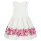 Girls White Floral Pleated Dress, 1, hi-res