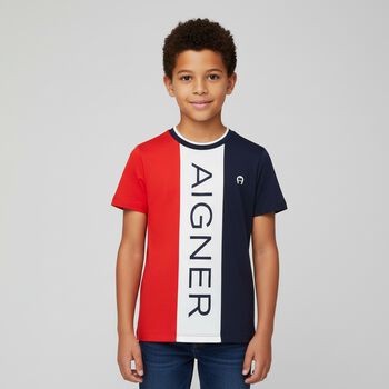 Boys Red and Navy Blue Logo T-shirt