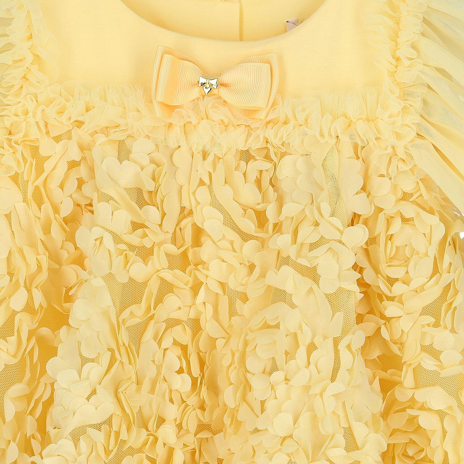 Baby Girls Yellow Ruffled Tulle Dress , 2, hi-res