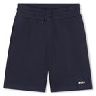 Boys Mini Me White & Navy Blue Logo Shorts Set, 1, hi-res