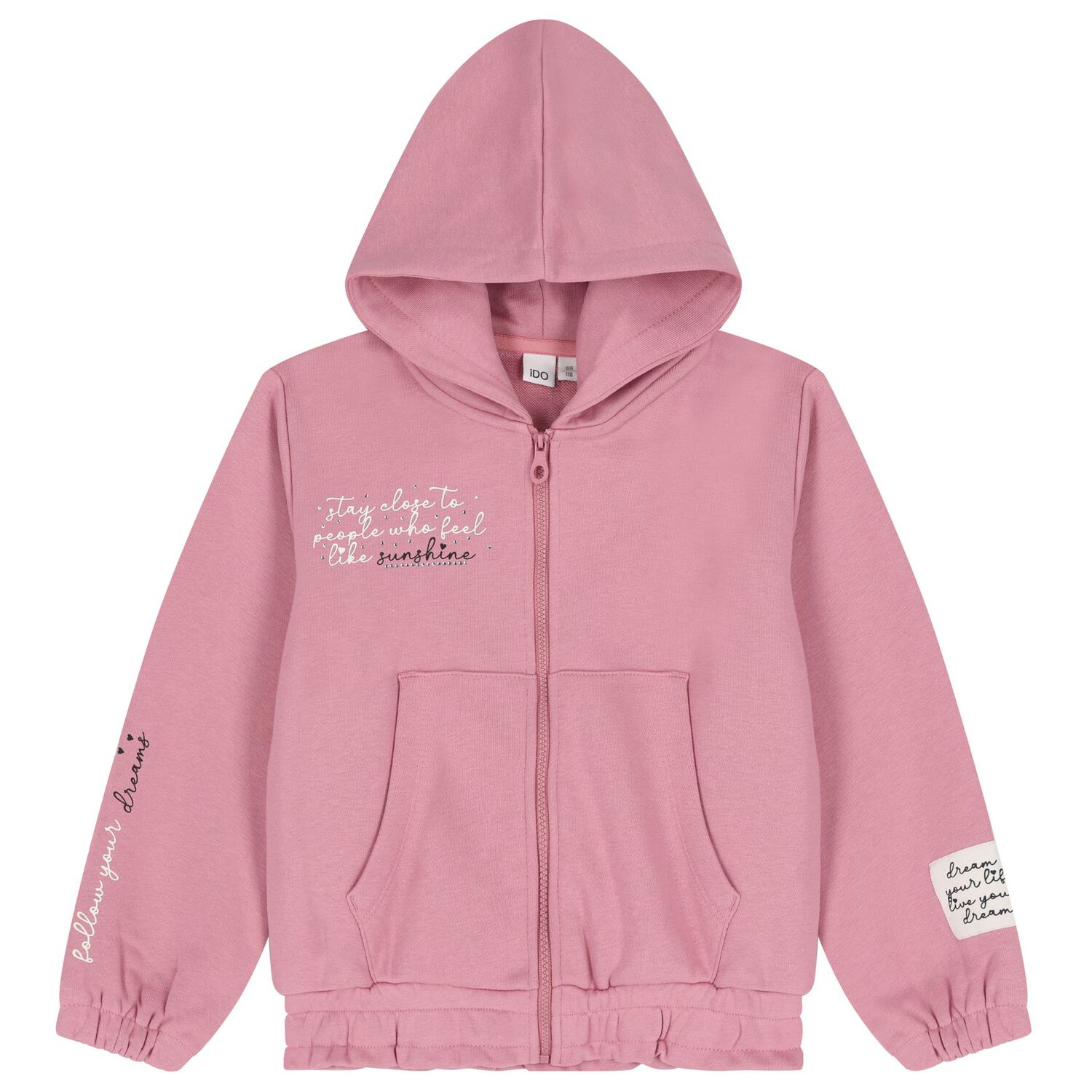 Girls Pink Hooded Zip Up Top, 1, hi-res