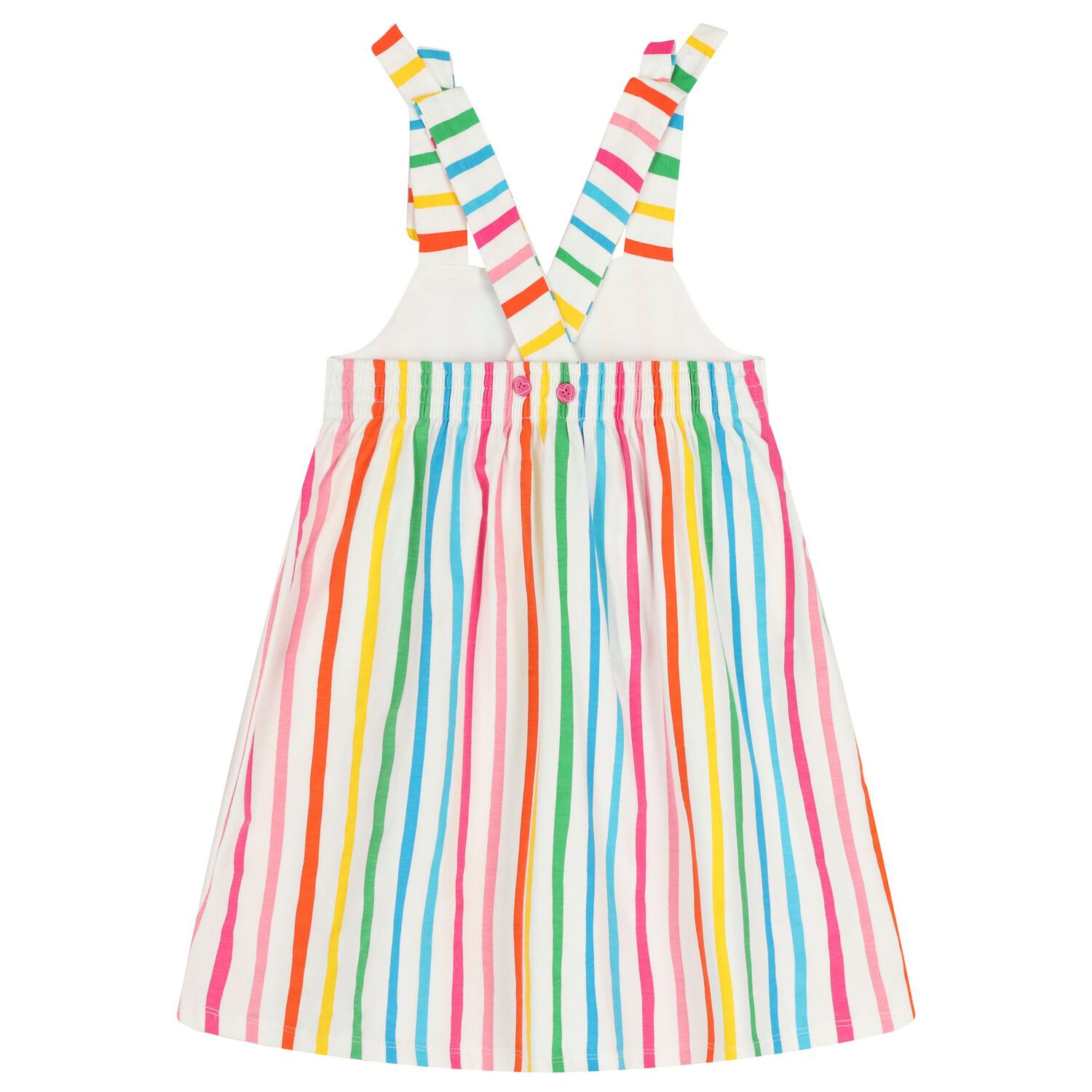 Girls Multi-Coloured Bow Striped Dress, 1, hi-res