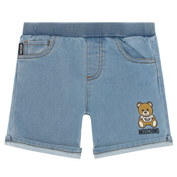 Blue Denim Teddy Bear Logo Shorts