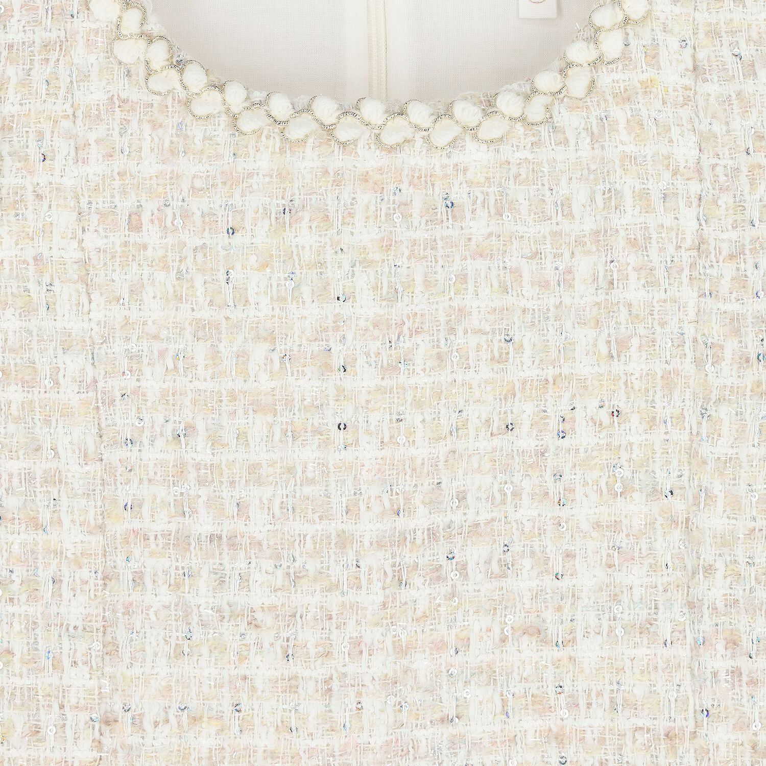 Girls Ivory Embellished Tweed Dress, 1, hi-res