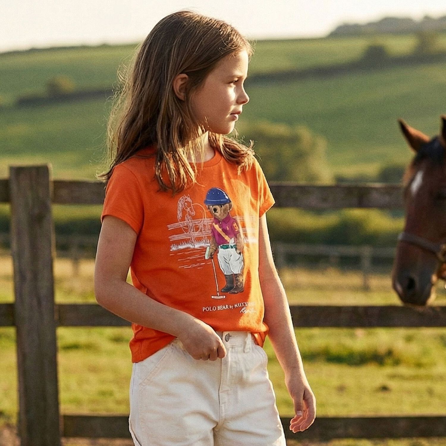 Girls Orange Polo Bear T-Shirt, 1, hi-res