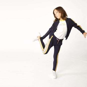 بنطلون رياضى بالشعار باللون الكحلى للبنات