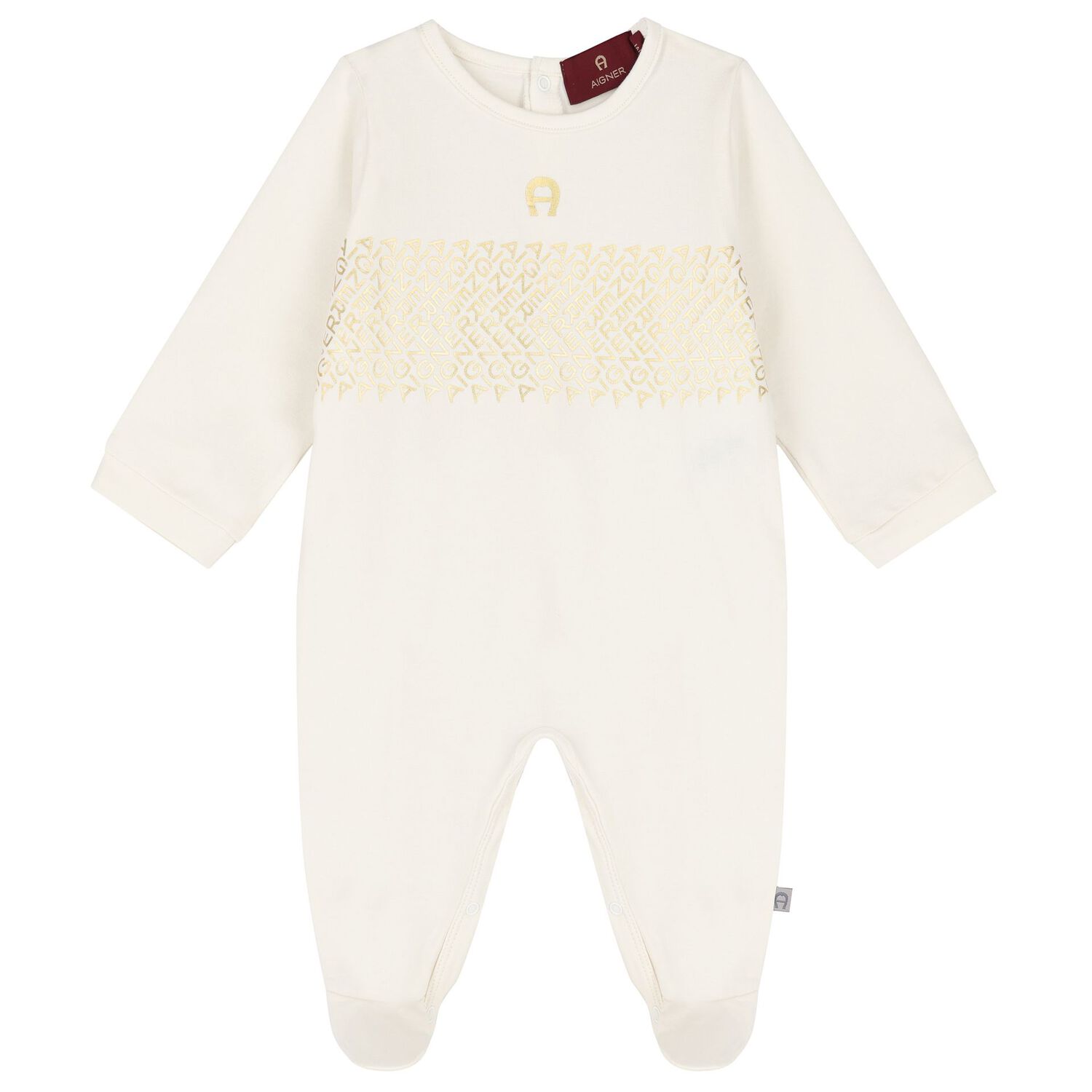 Ivory & Gold Logo Babygrow & Hat Gift Set, 1, hi-res