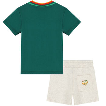 Younger Boys Green & Beige Logo Shorts Set