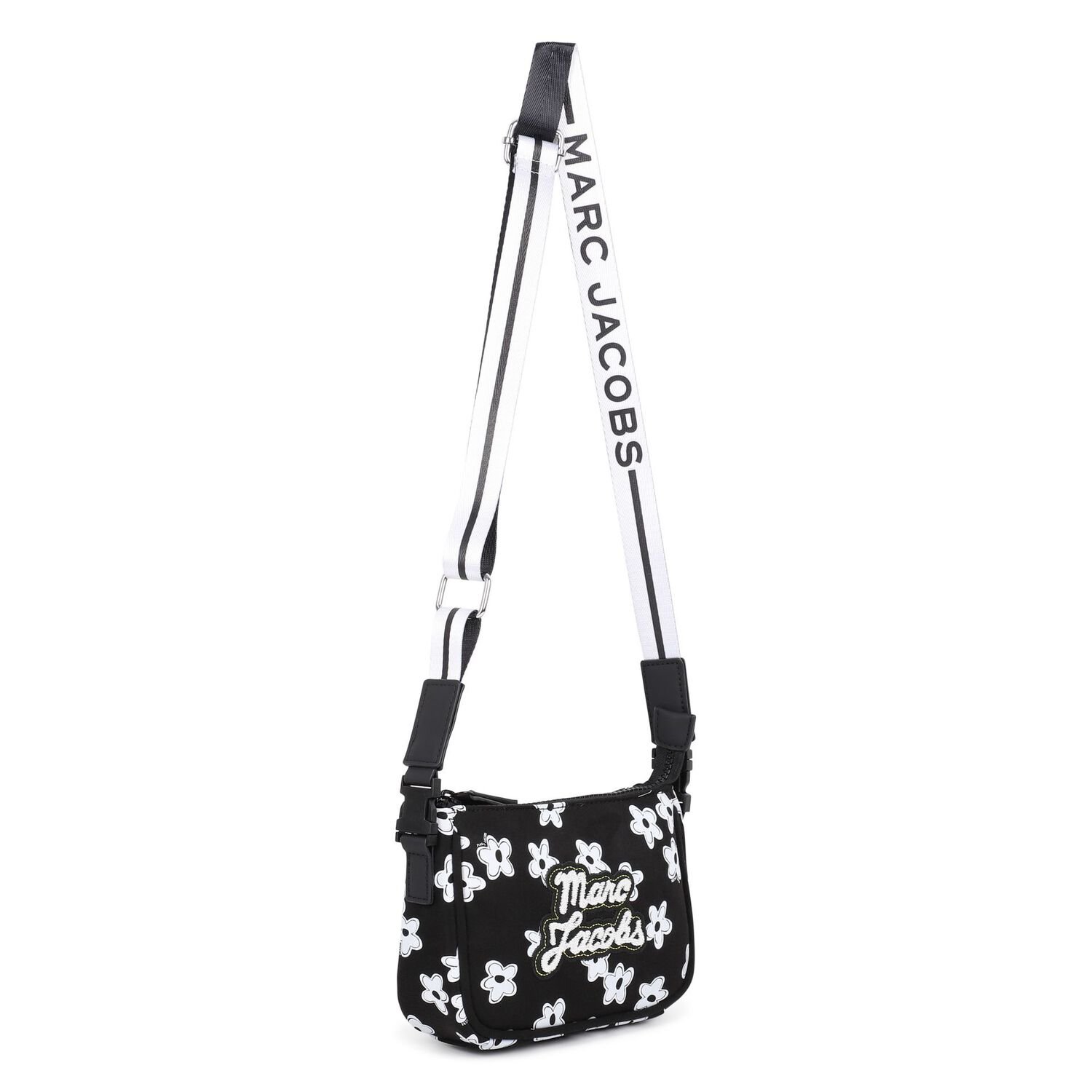 Girls Black Flower Logo Handbag, 1, hi-res