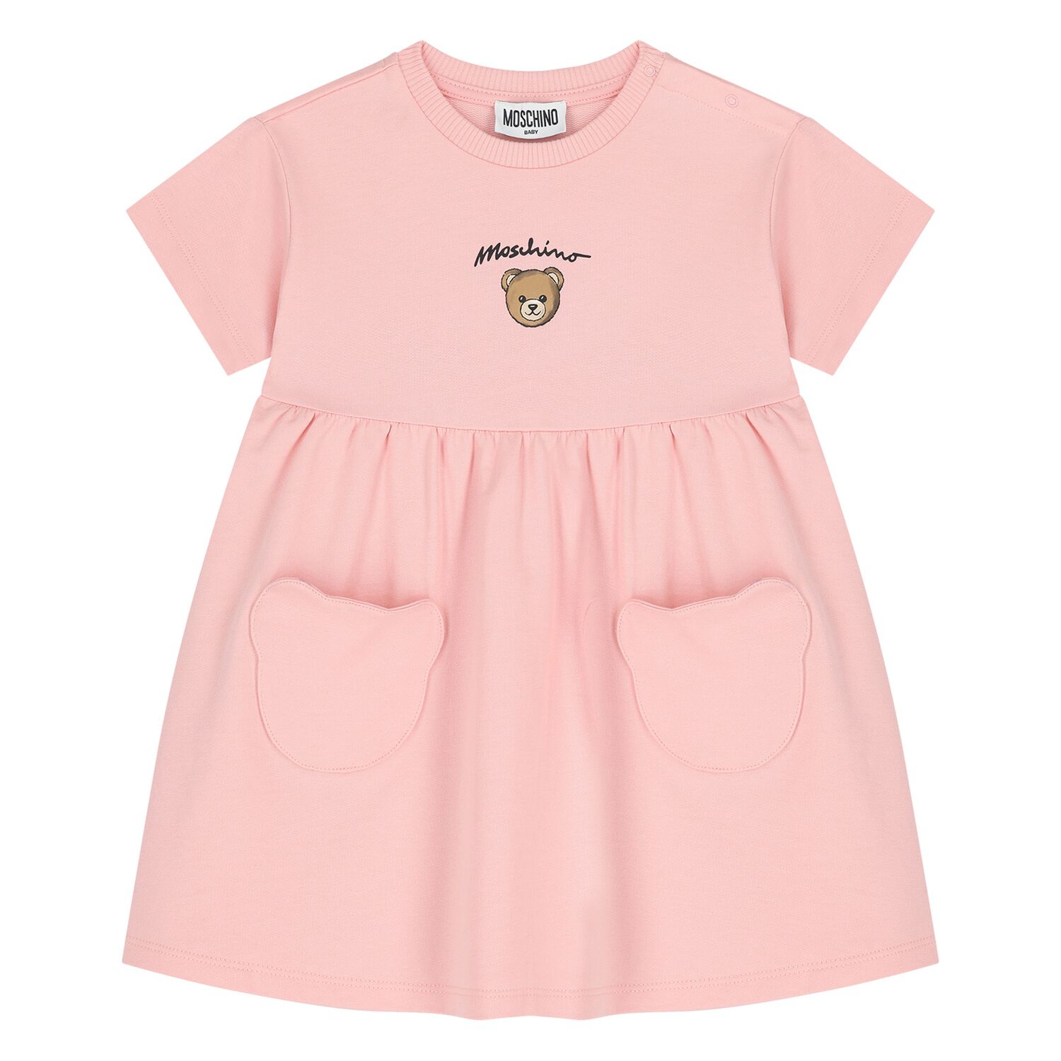 Younger Girls Pink Teddy Bear Logo Dress , 1, hi-res