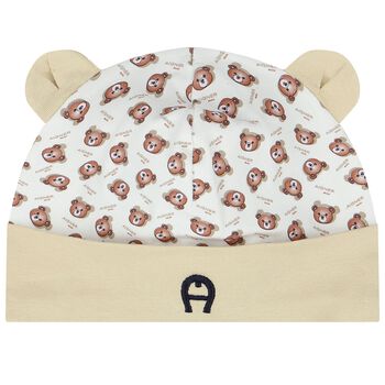 White & Beige Teddy Bear Logo Hat