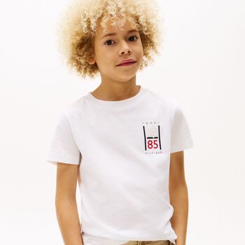 Boys White Cotton Graphic T-Shirt
